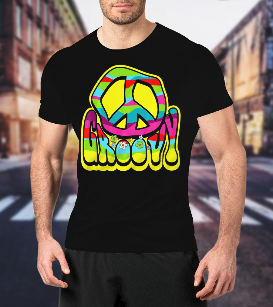 Groovy Colorful Peace Sign 60s 70s Hippie Vibes T-Shirt
