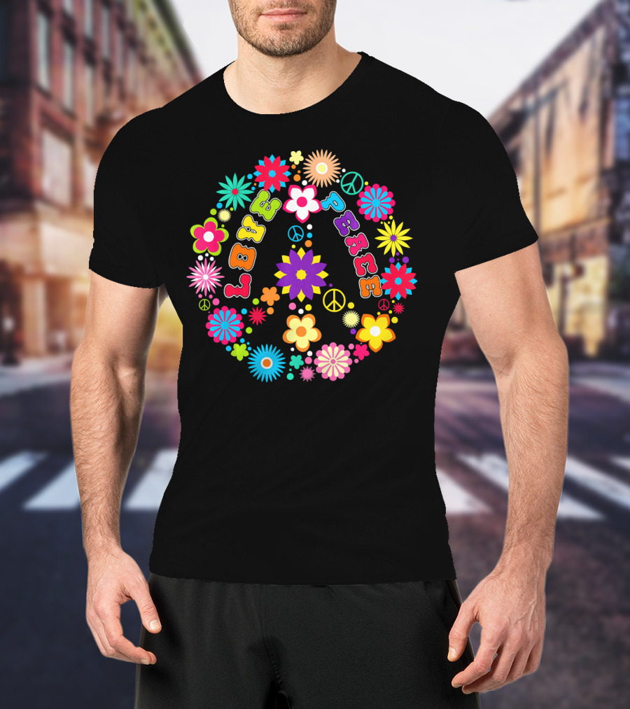 Peace Love Sign Hippie Flowers 60s 70s Groovy Floral Vibes T-Shirt