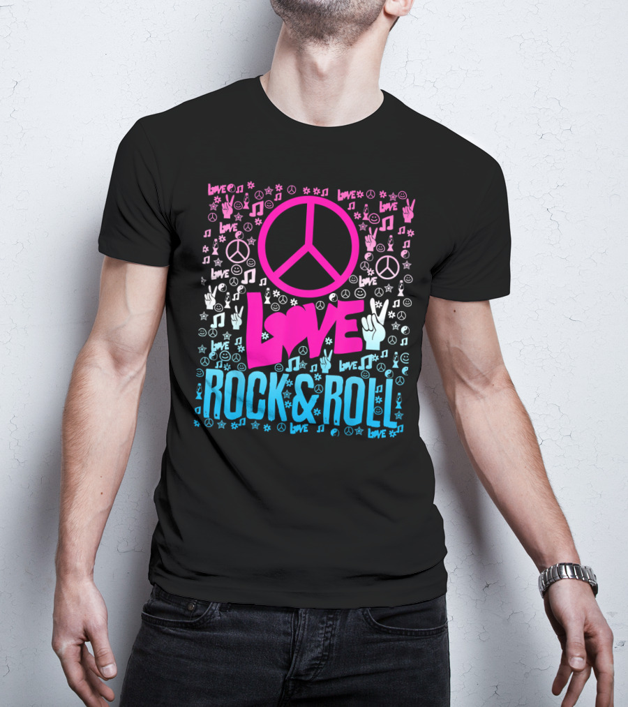 Peace Love Rock And Roll Music Icons And Hippie Symbols T-Shirt