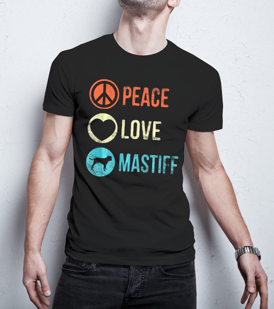 Peace Love Mastiff Dog Lover Pet Iconic Symbols T-Shirt