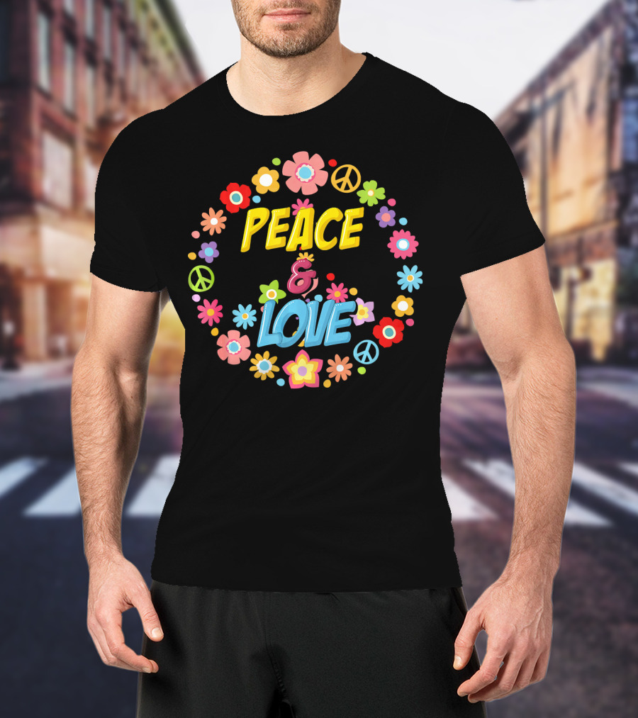 PEACE And LOVE Flower Circle Peace Sign 60s 70s Tie Dye T-Shirt