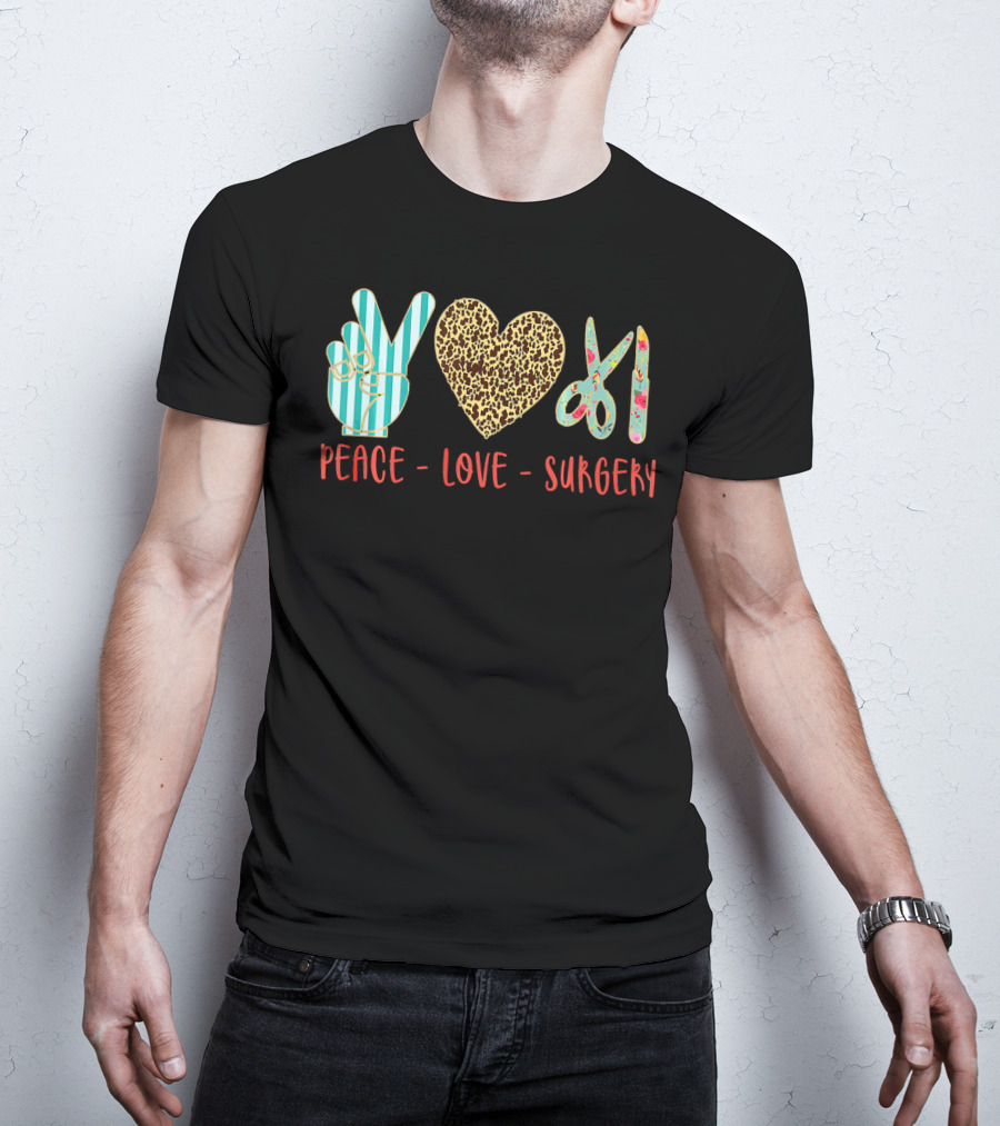 Peace Love Surgery Hand Gesture Heart Scissors T-Shirt
