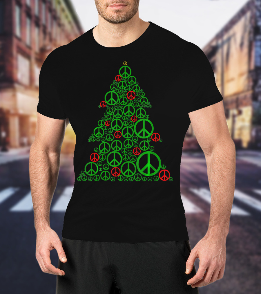 PEACE SIGN Christmas Tree Hippi Holiday T-Shirt