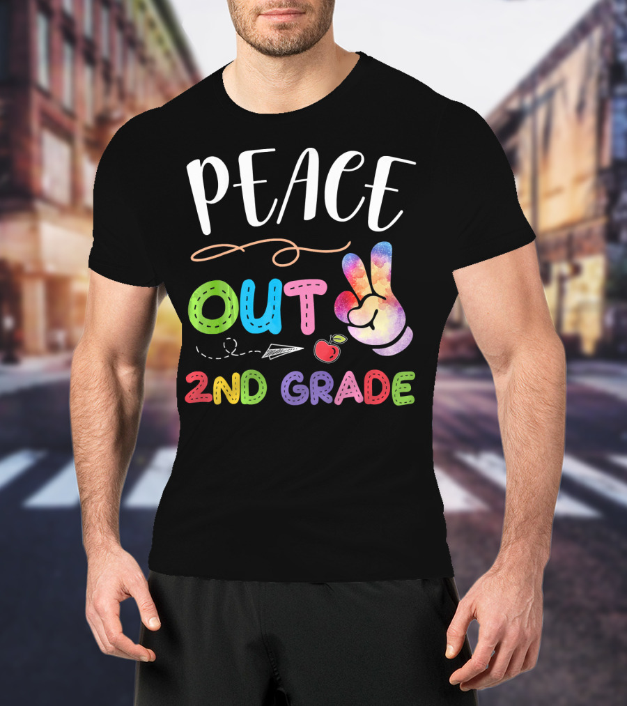 Peace Out 2nd Grade Rainbow Peace Sign Retro School Graduation T-Shirt