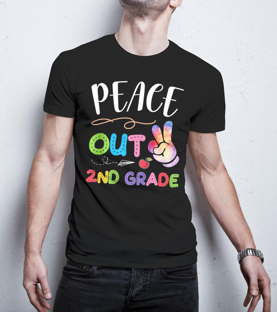 Peace Out 2nd Grade Rainbow Peace Sign Retro School Graduation T-Shirt