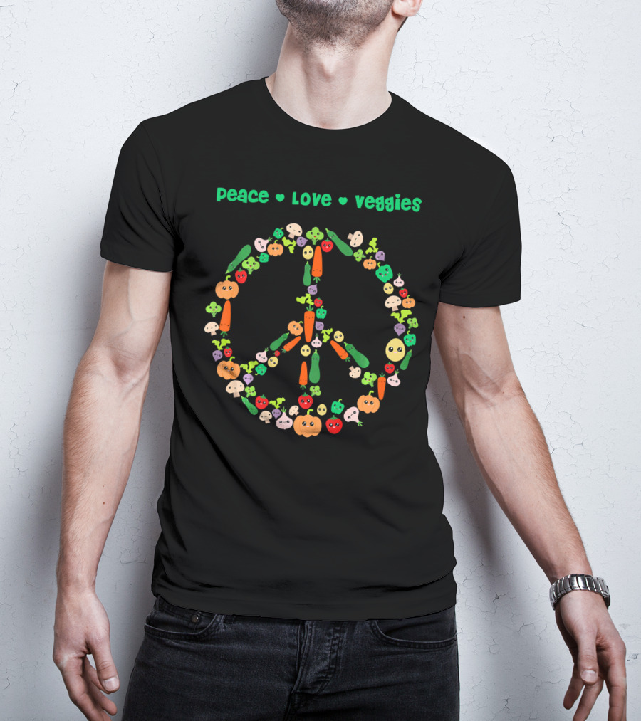 Peace Love Veggies Kawaii Vegetarian Vegetables Pea T-Shirt