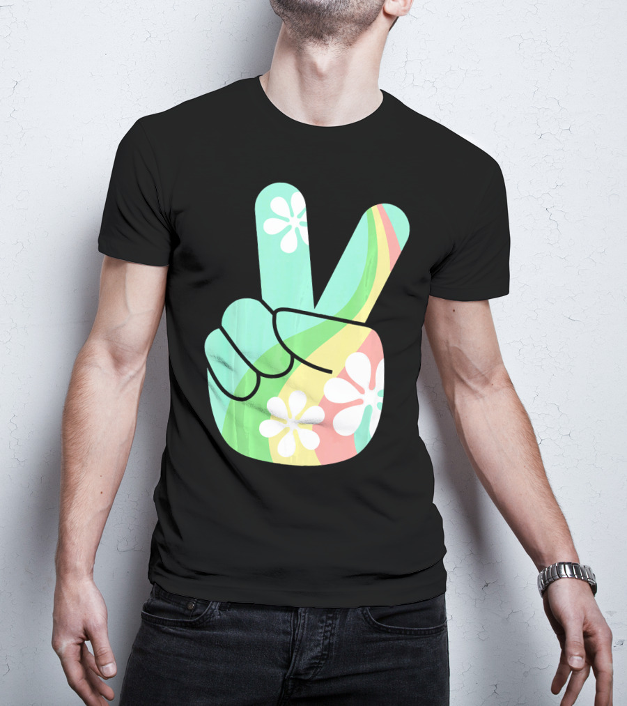 Retro Vintage Peace Sign Hippie 70s Flower Power Vibes T-Shirt