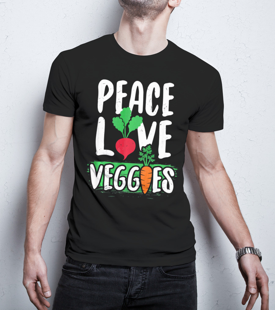 Peace Love Veggies Vegetarian Carrot And Radish T-Shirt