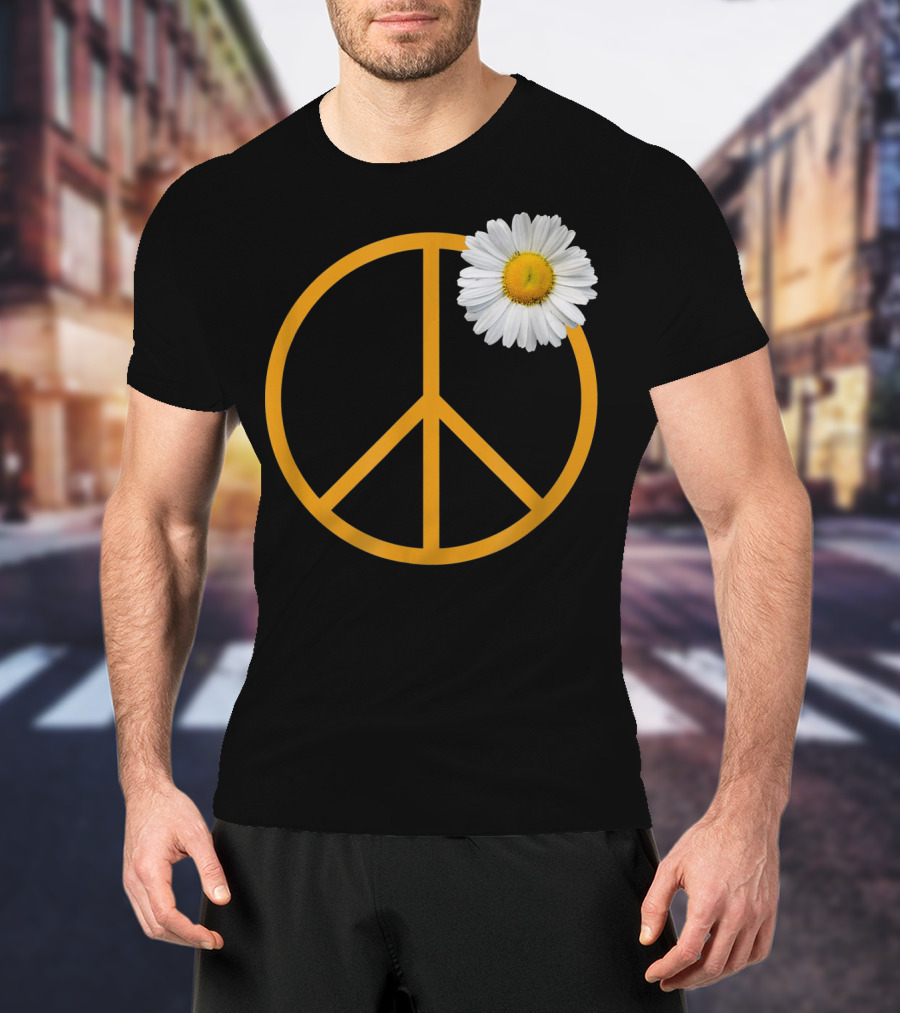 Peace Sign Yellow Outline White Daisy Flower Boho Hip T-Shirt