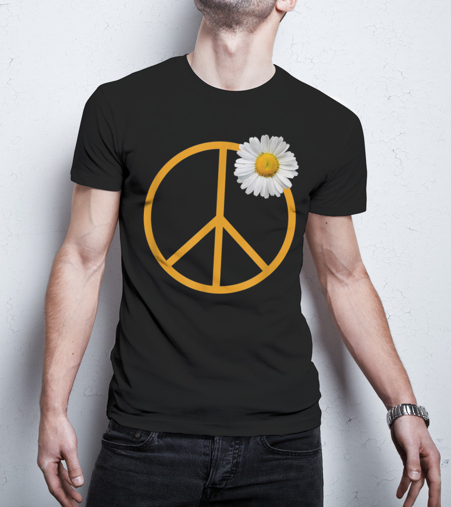 Peace Sign Yellow Outline White Daisy Flower Boho Hip T-Shirt