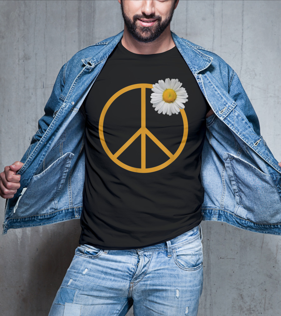 Peace Sign Yellow Outline White Daisy Flower Boho Hip T-Shirt
