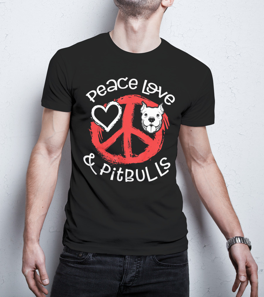 Peace Love And Pitbulls Heart Dog Lovers T-Shirt