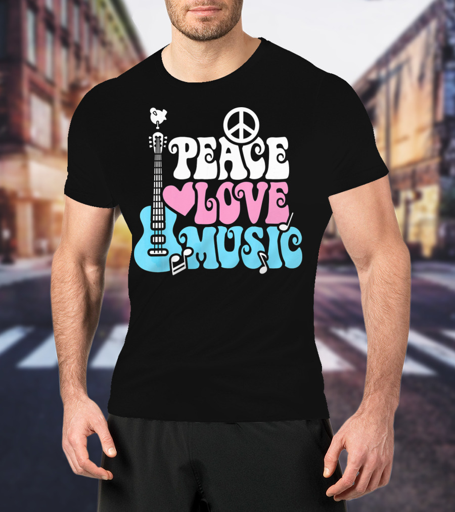 Peace Love Music Pastels With Guitar And Peace T-Shirt