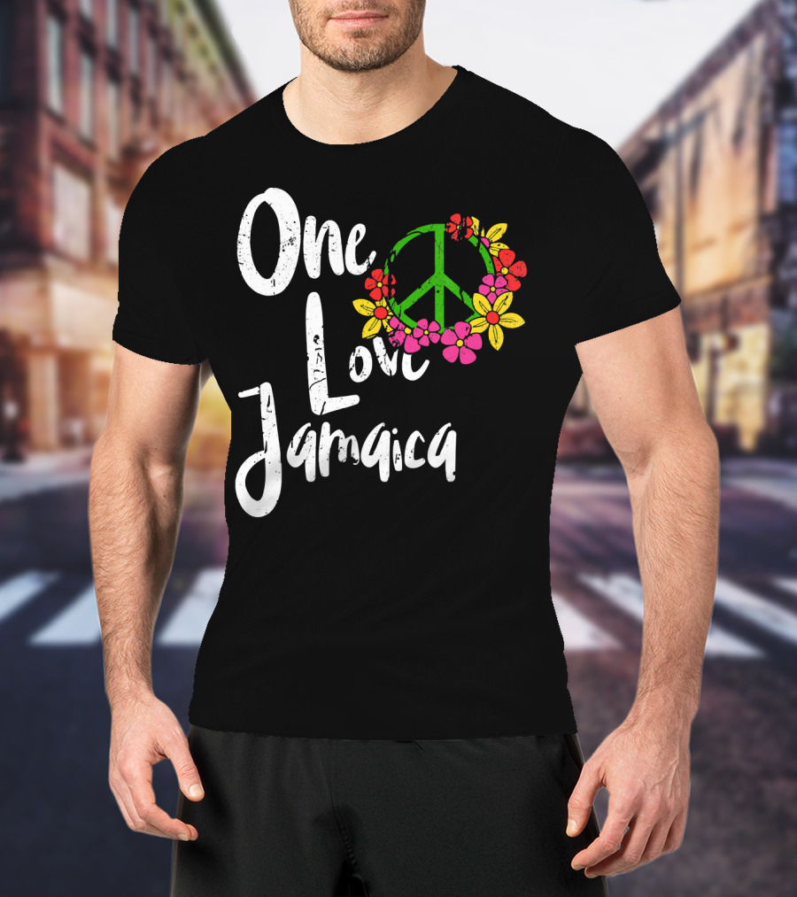 One Love Jamaica Peace Sign Flower Wreath T-Shirt