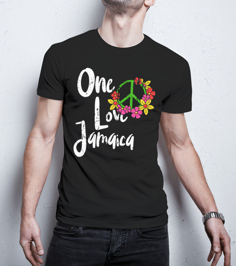 One Love Jamaica Peace Sign Flower Wreath T-Shirt