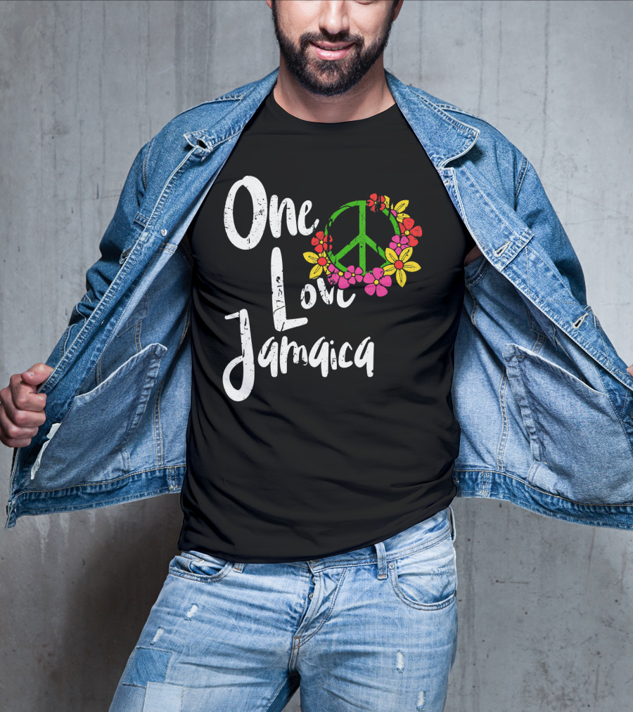 One Love Jamaica Peace Sign Flower Wreath T-Shirt