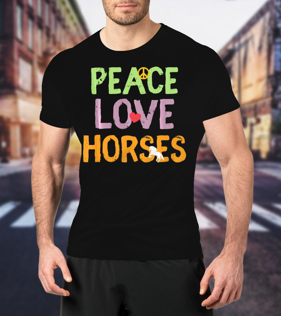Peace Love Horses Equestrian Horse Iconic Symbols T-Shirt