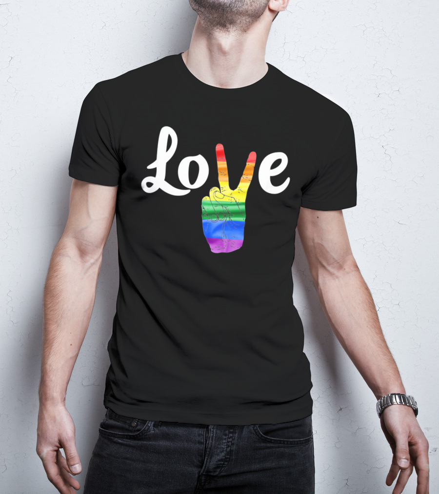 LOVE Peace Sign Rainbow Gay Pride T-Shirt