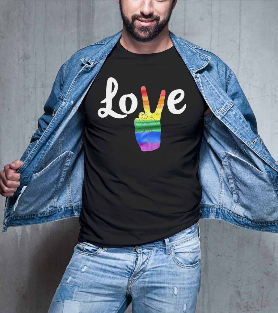LOVE Peace Sign Rainbow Gay Pride T-Shirt