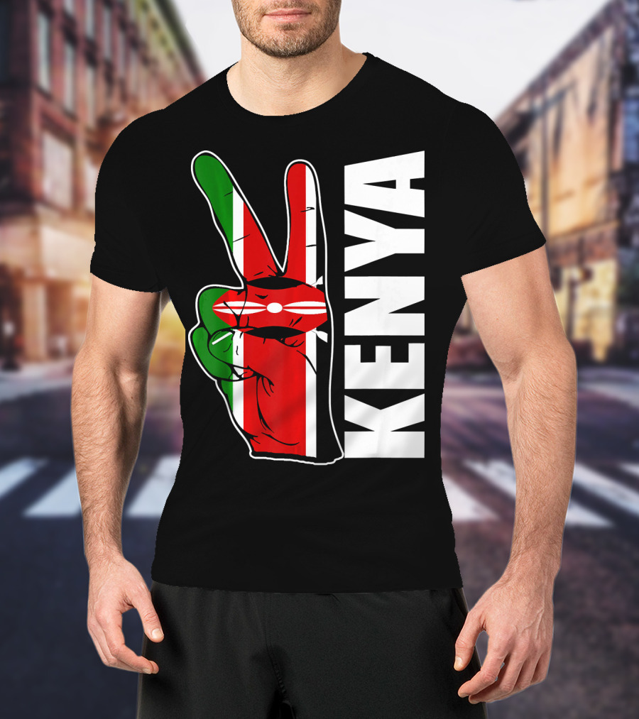 Kenyan Pride Peace Sign In Kenya Flag Colors With Kenya Text T-Shirt