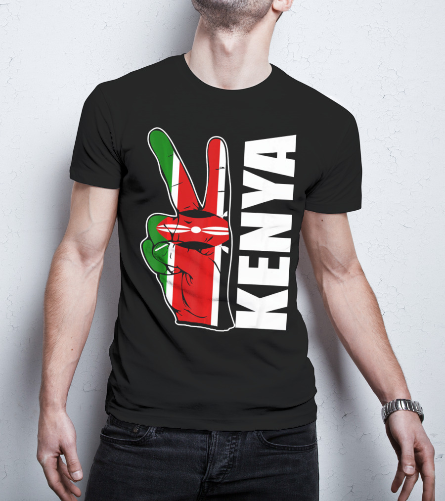 Kenyan Pride Peace Sign In Kenya Flag Colors With Kenya Text T-Shirt