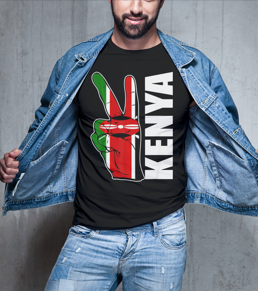 Kenyan Pride Peace Sign In Kenya Flag Colors With Kenya Text T-Shirt