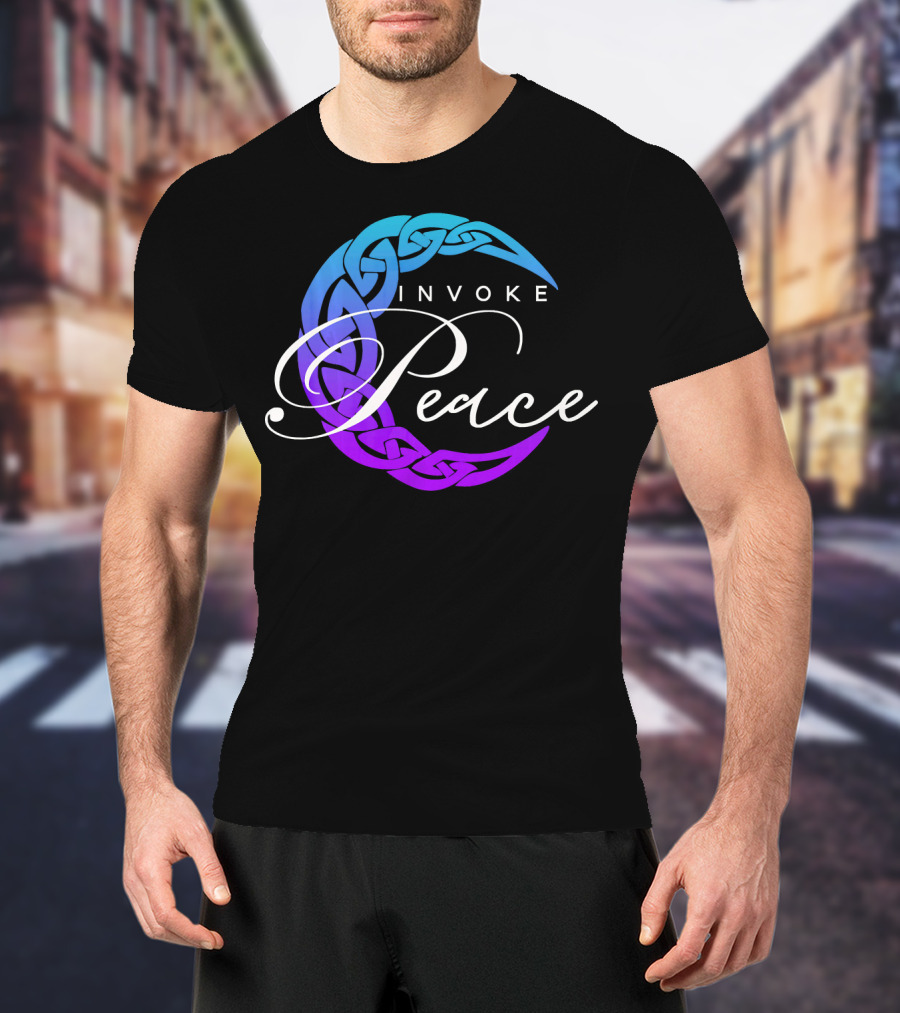 Invoke Peace Celtic Wiccan Crescent Moon T-Shirt
