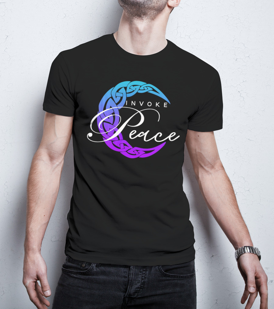 Invoke Peace Celtic Wiccan Crescent Moon T-Shirt