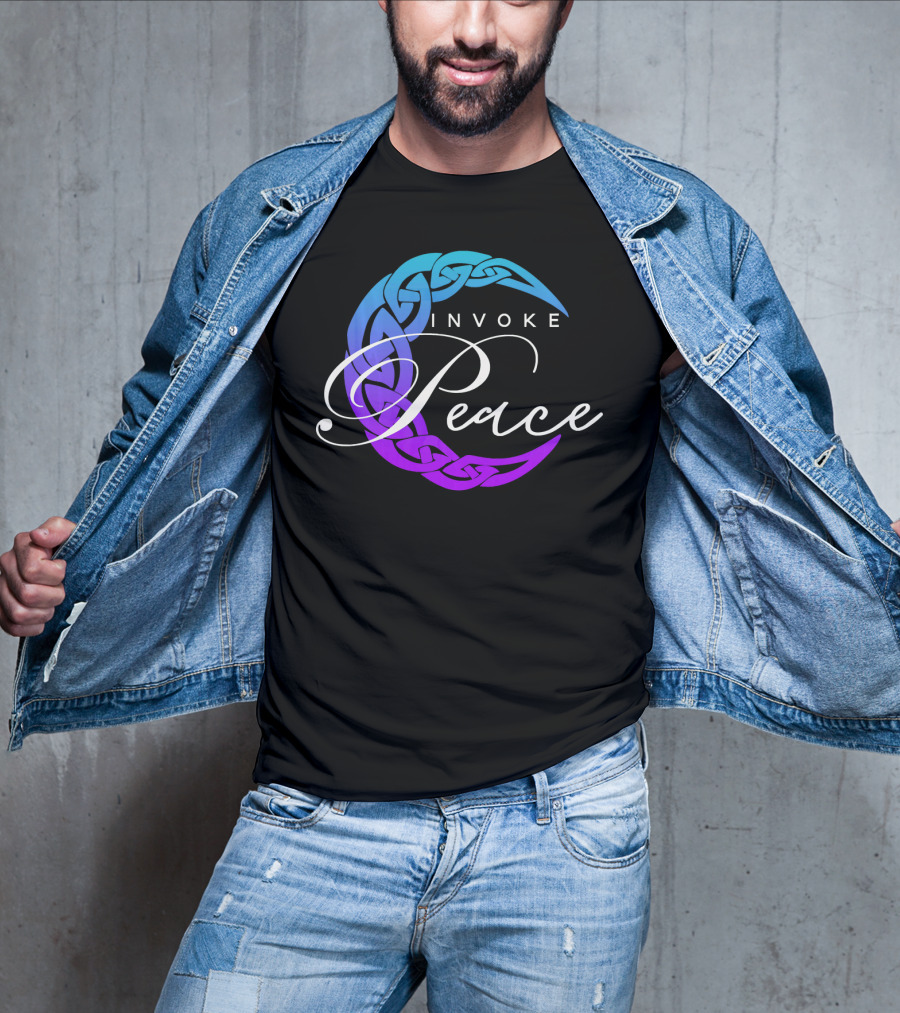 Invoke Peace Celtic Wiccan Crescent Moon T-Shirt