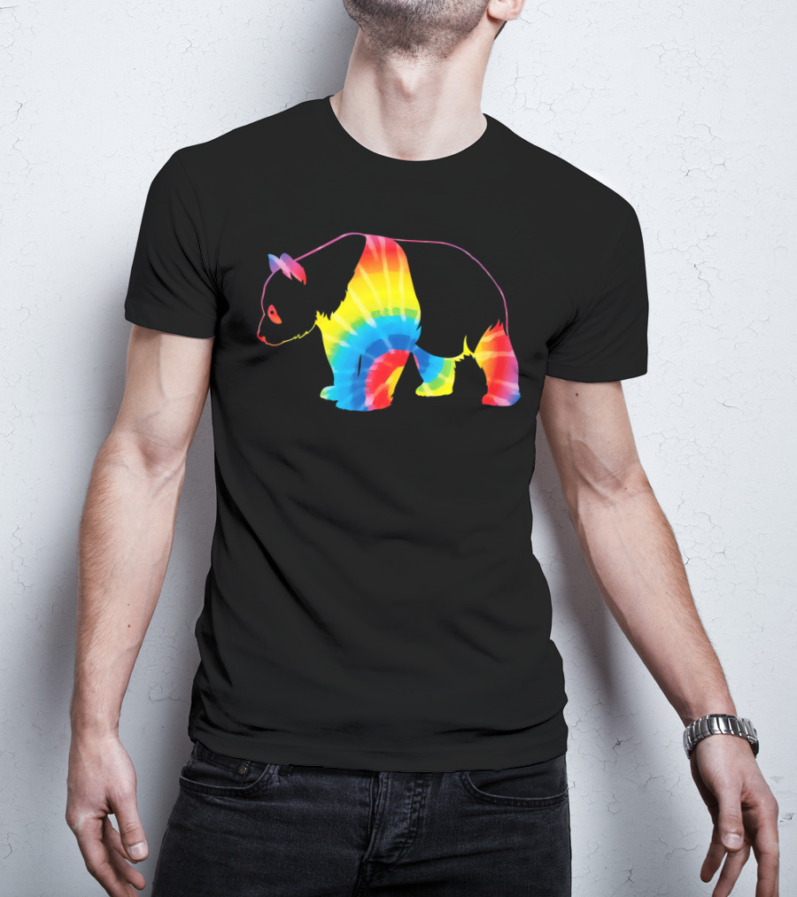 Tie Dye Rainbow Giant Panda Print T-Shirt