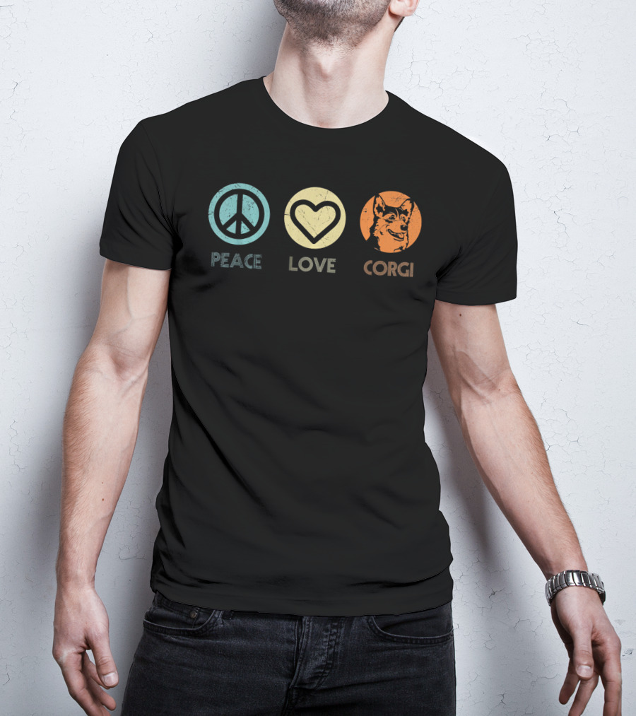 Peace Love Corgi Retro Vintage T-Shirt