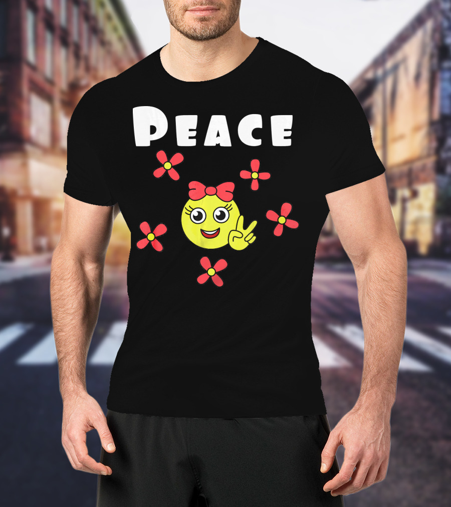 Peace Smiley Face With Flowers And Bow T-Shirt