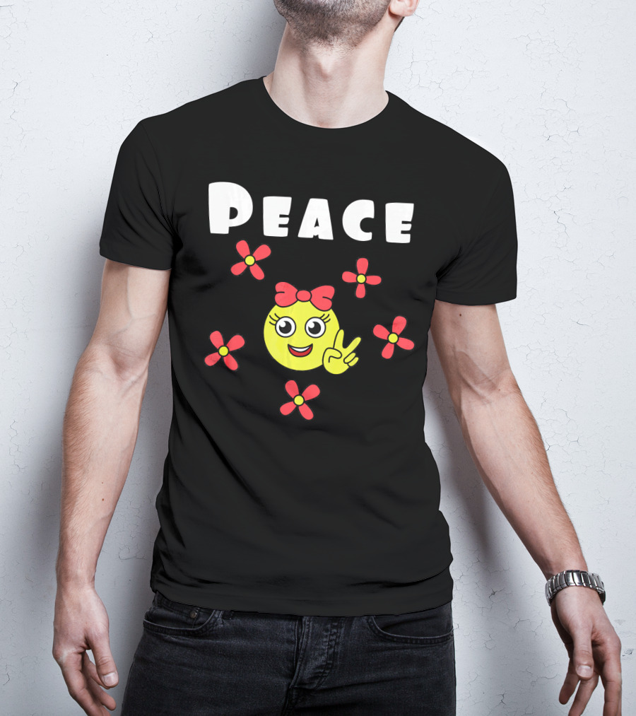 Peace Smiley Face With Flowers And Bow T-Shirt