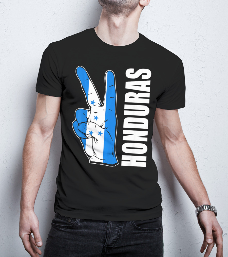 Peace In Honduras Love Hondura Honduran Flag V Sign T-Shirt