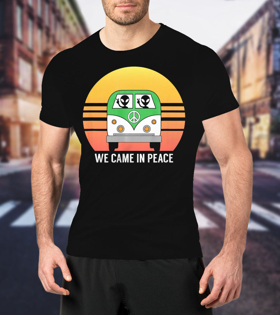 We Came In Peace Hippie Bus Alien Retro Sunset T-Shirt