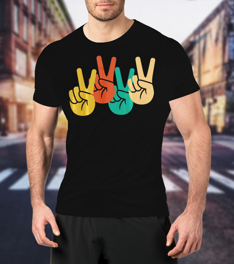 Retro Vintage Peace Love 60s 70s Colorful Peace Sign Hands T-Shirt