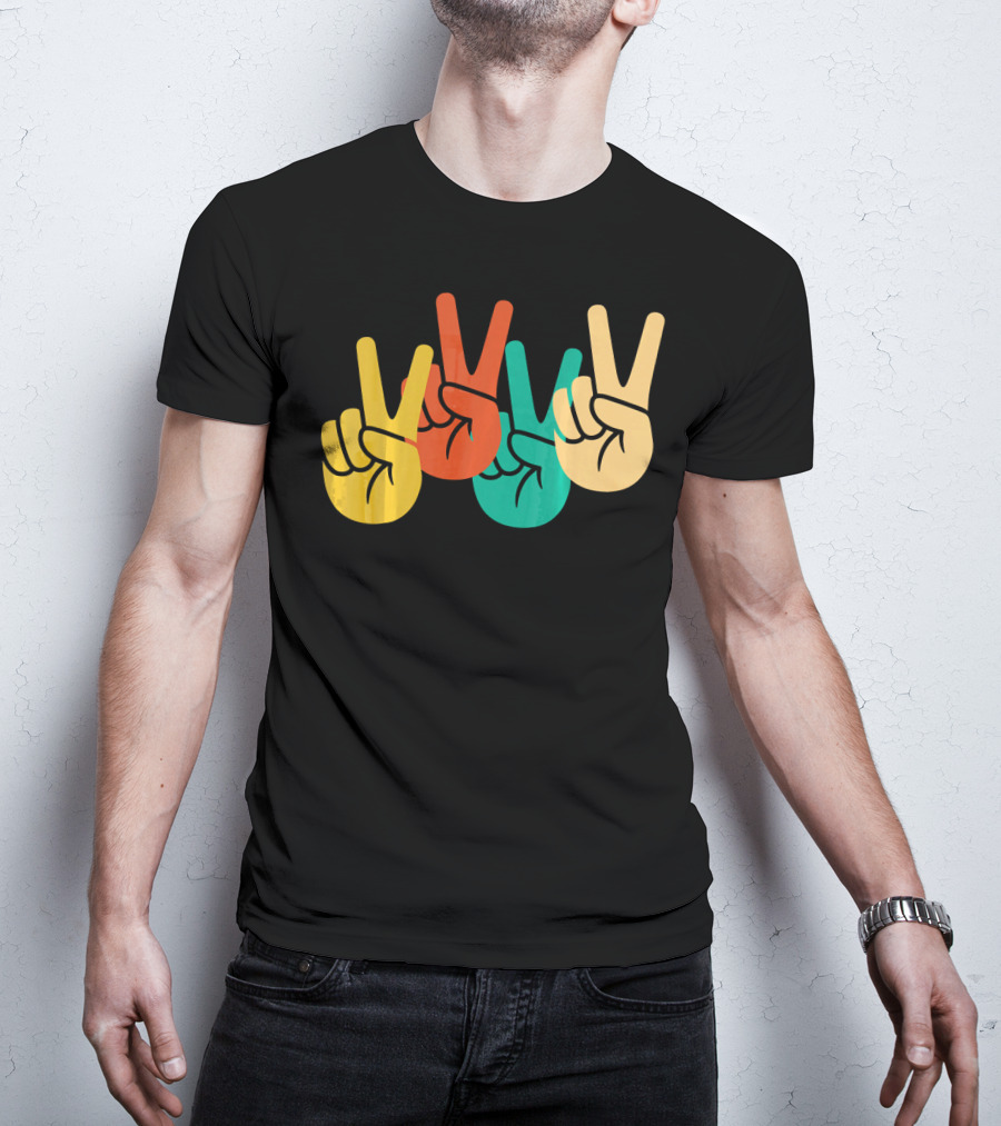 Retro Vintage Peace Love 60s 70s Colorful Peace Sign Hands T-Shirt