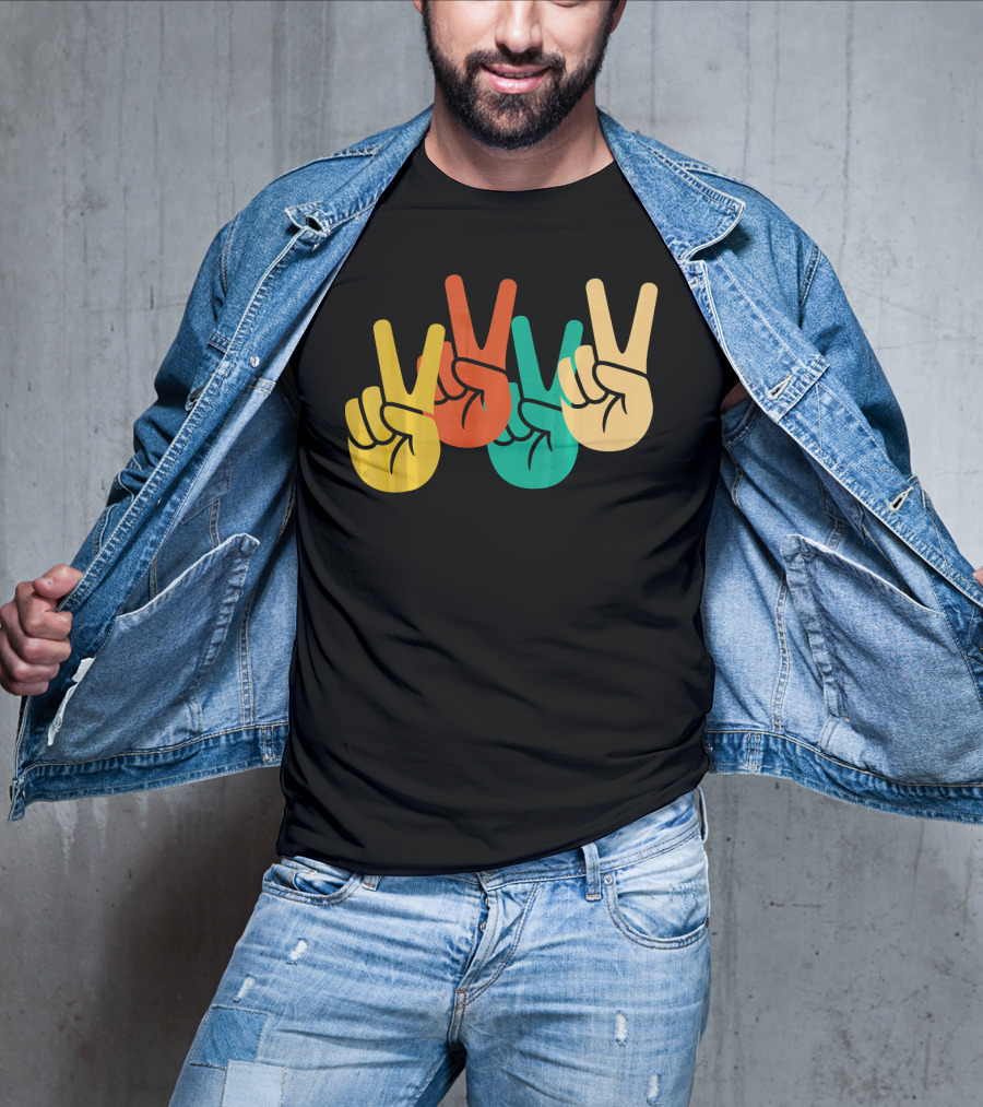 Retro Vintage Peace Love 60s 70s Colorful Peace Sign Hands T-Shirt