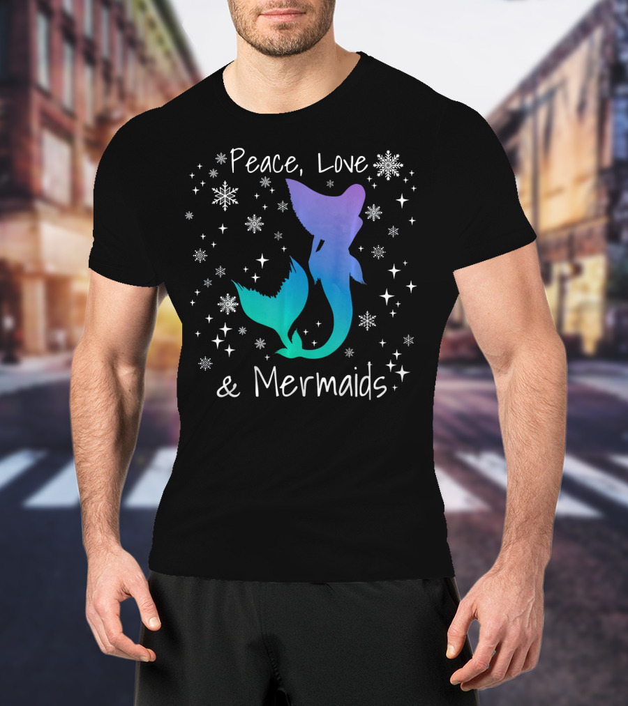 Peace Love Mermaids Christmas Snowflakes T-Shirt