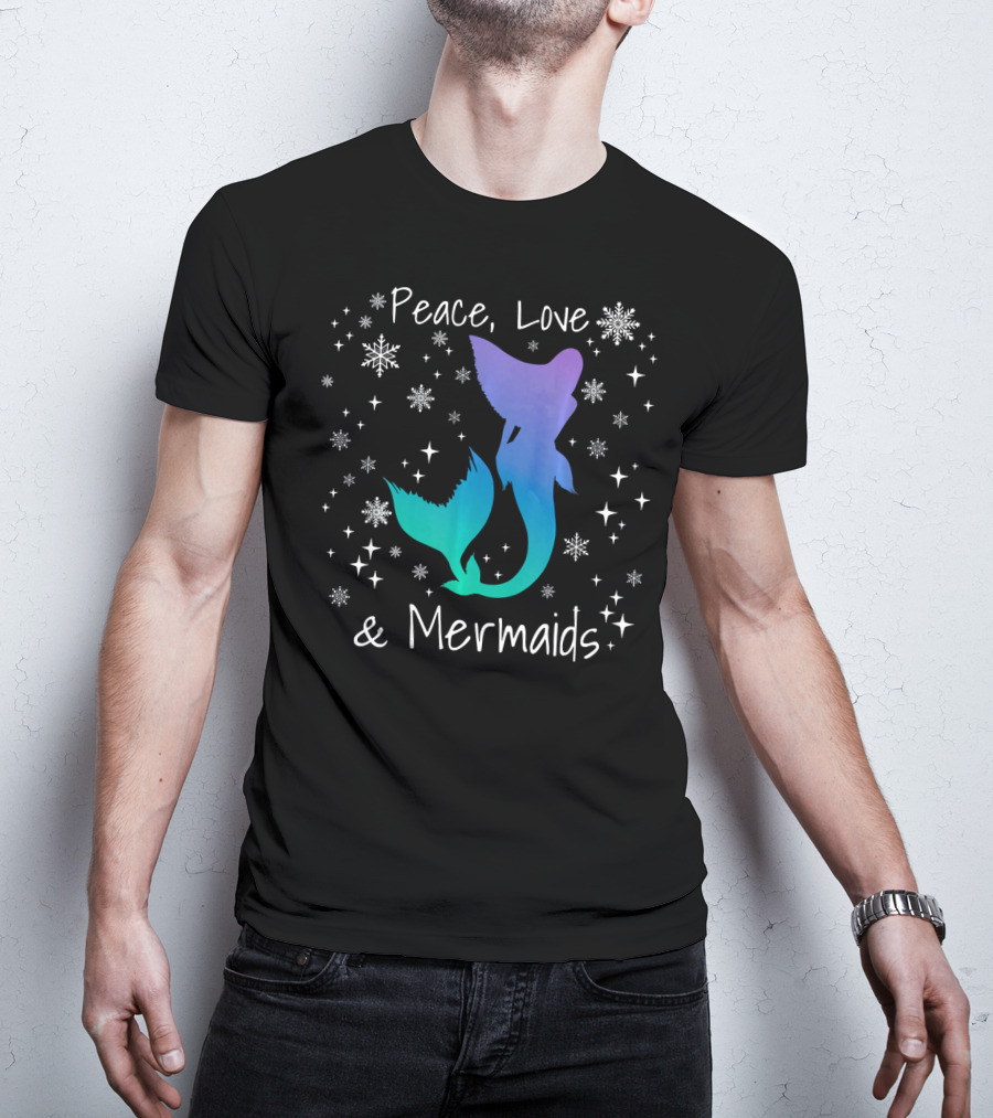 Peace Love Mermaids Christmas Snowflakes T-Shirt