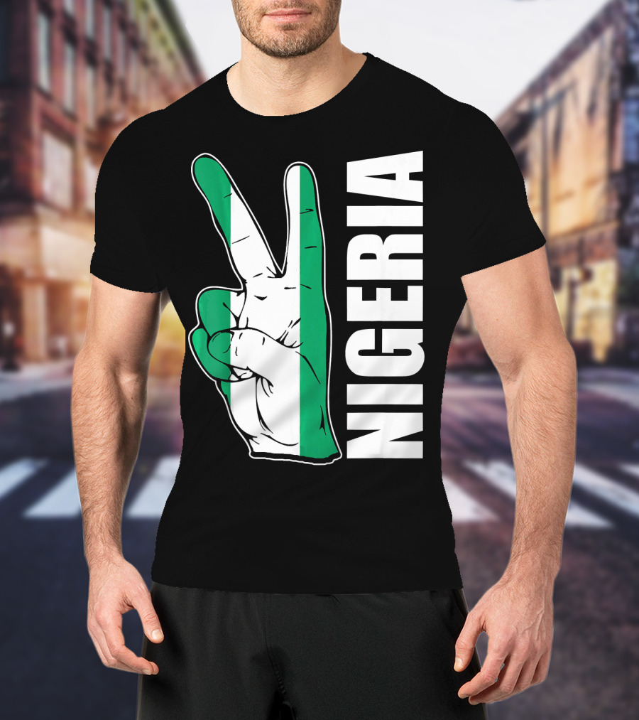 Nigerian Pride Peace Gesture With Nigeria Flag Colors And Nigeria Text T-Shirt