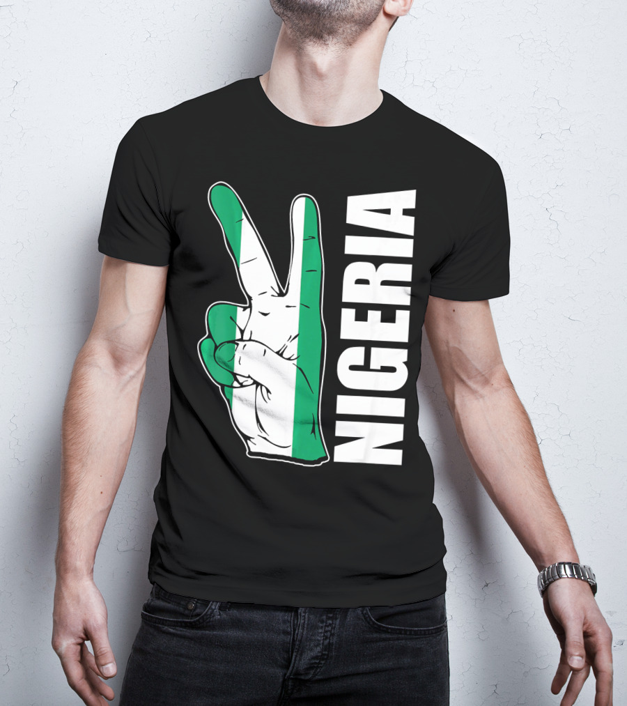 Nigerian Pride Peace Gesture With Nigeria Flag Colors And Nigeria Text T-Shirt