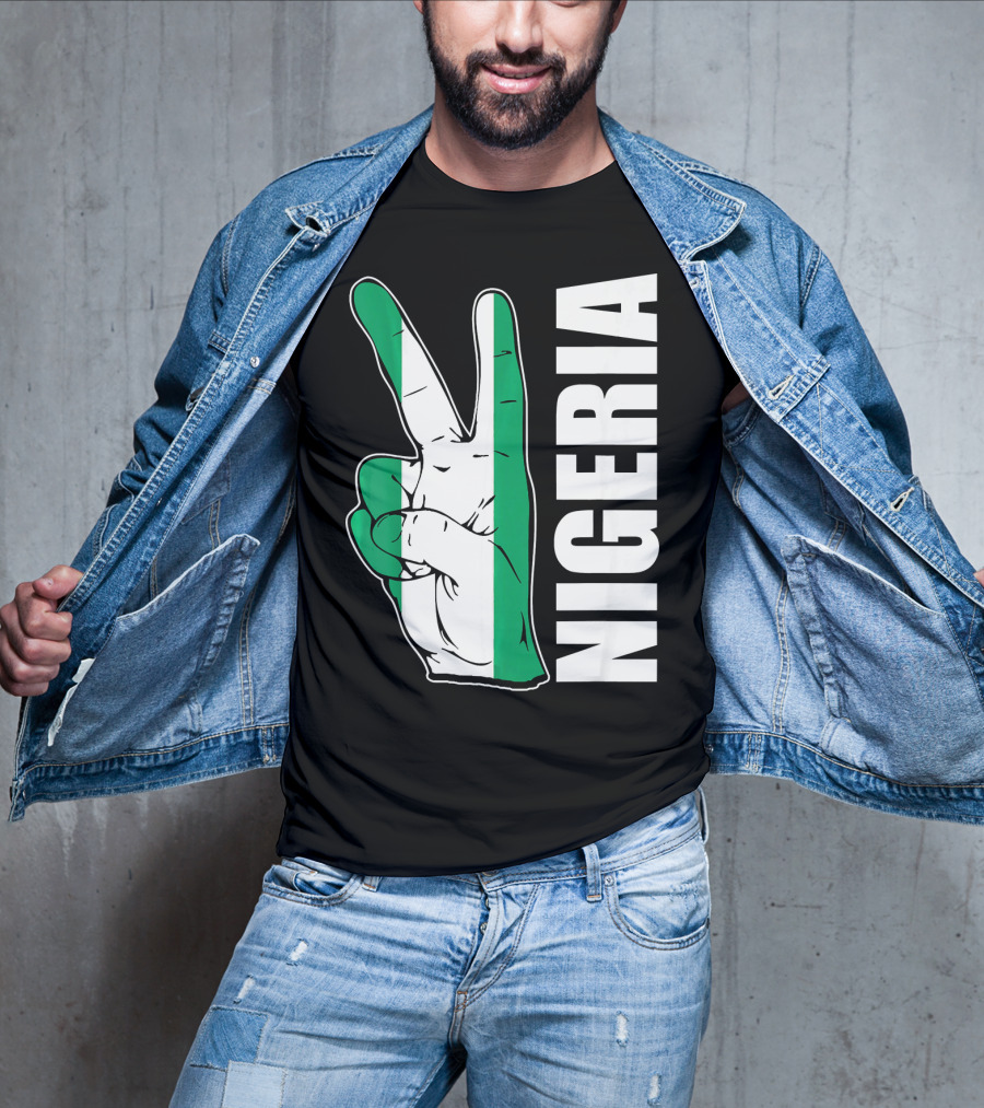 Nigerian Pride Peace Gesture With Nigeria Flag Colors And Nigeria Text T-Shirt