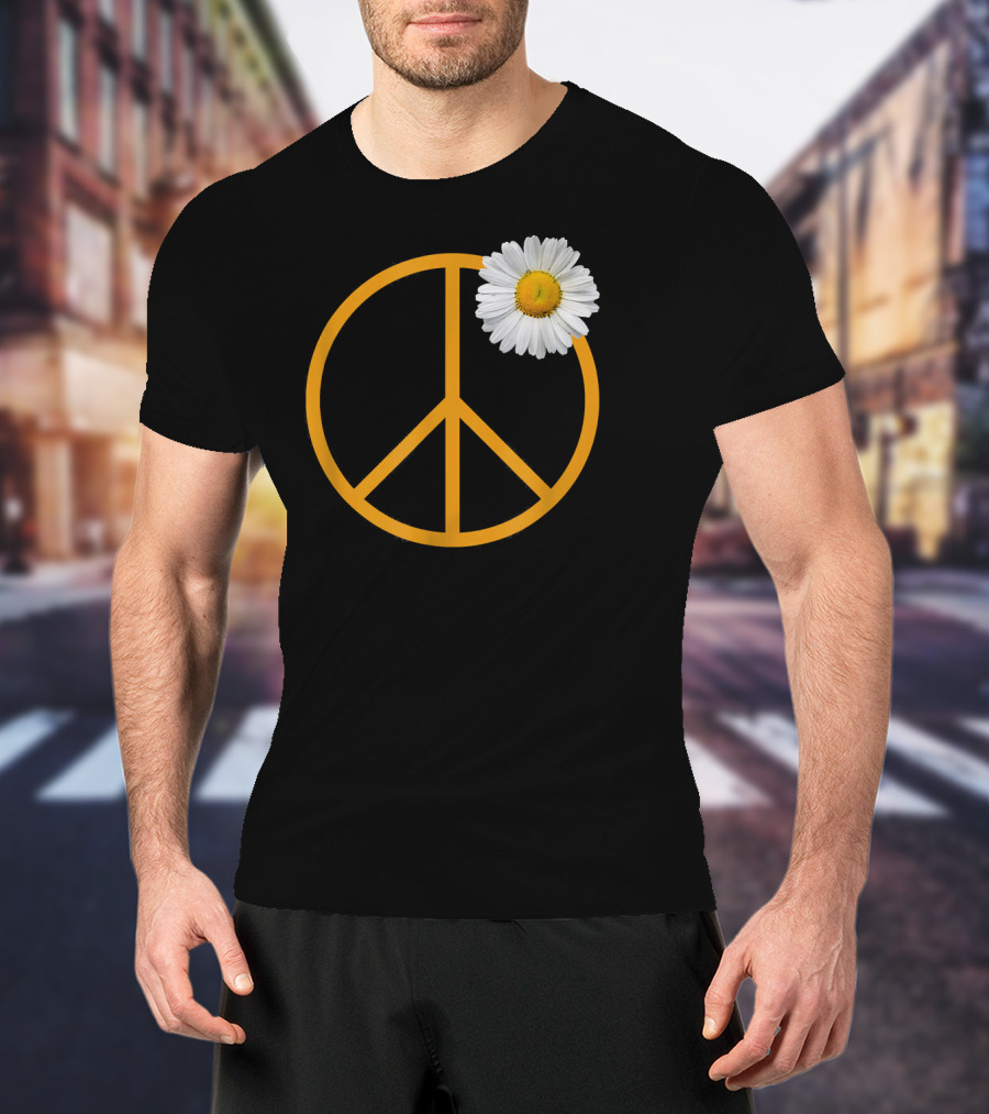Peace Sign White Flower Boho Hippie Style Iconic T-Shirt