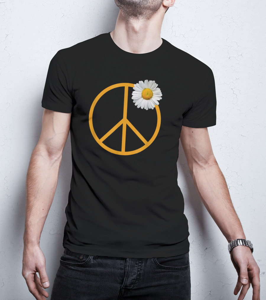 Peace Sign White Flower Boho Hippie Style Iconic T-Shirt