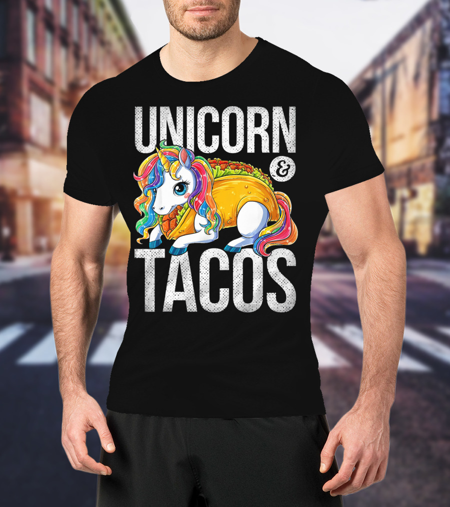 Unicorn And Tacos Colorful Rainbow Hairstyle Fantasy Image T-Shirt