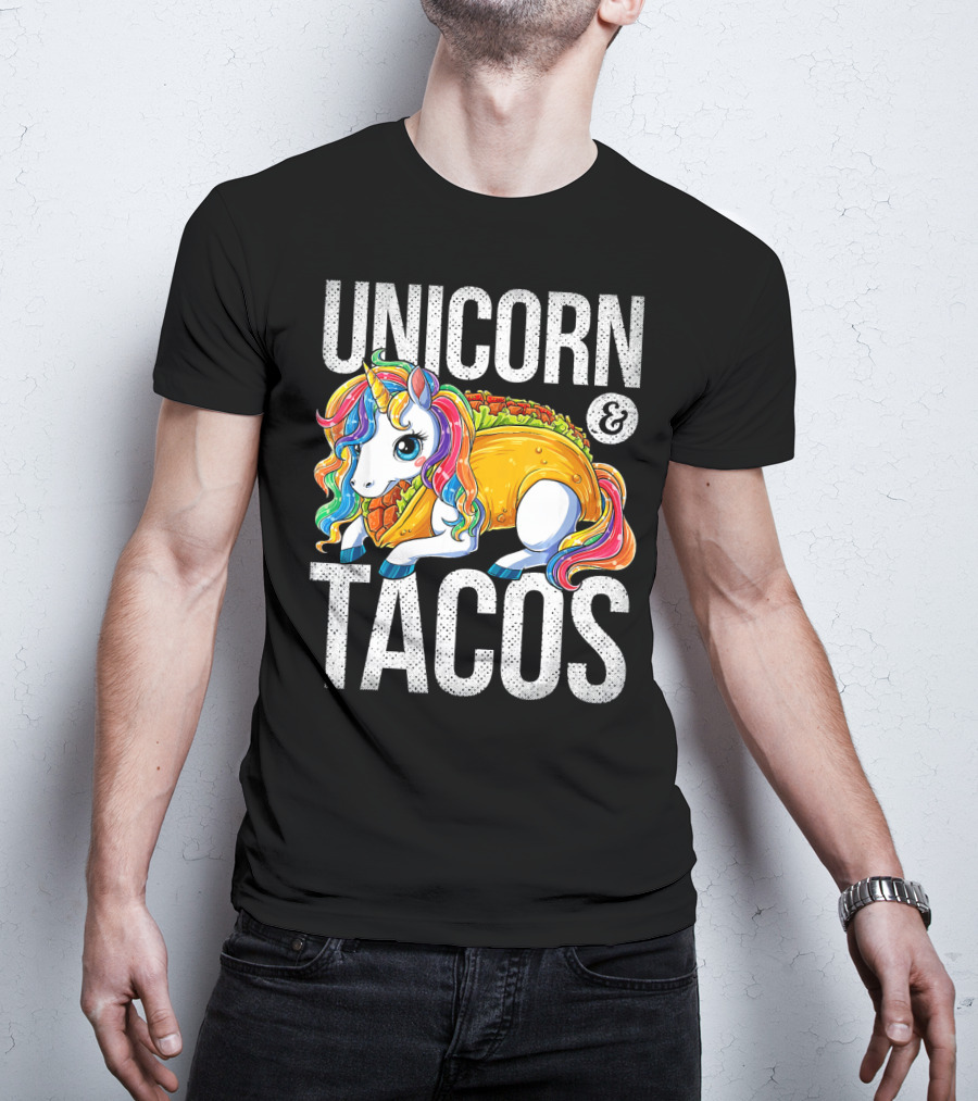 Unicorn And Tacos Colorful Rainbow Hairstyle Fantasy Image T-Shirt