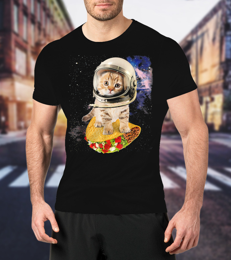 Space Cat Riding Tacos In Astronaut Helmet Galaxy Adventure T-Shirt