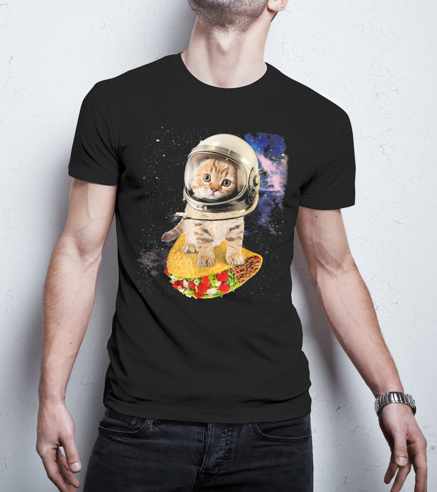 Space Cat Riding Tacos In Astronaut Helmet Galaxy Adventure T-Shirt