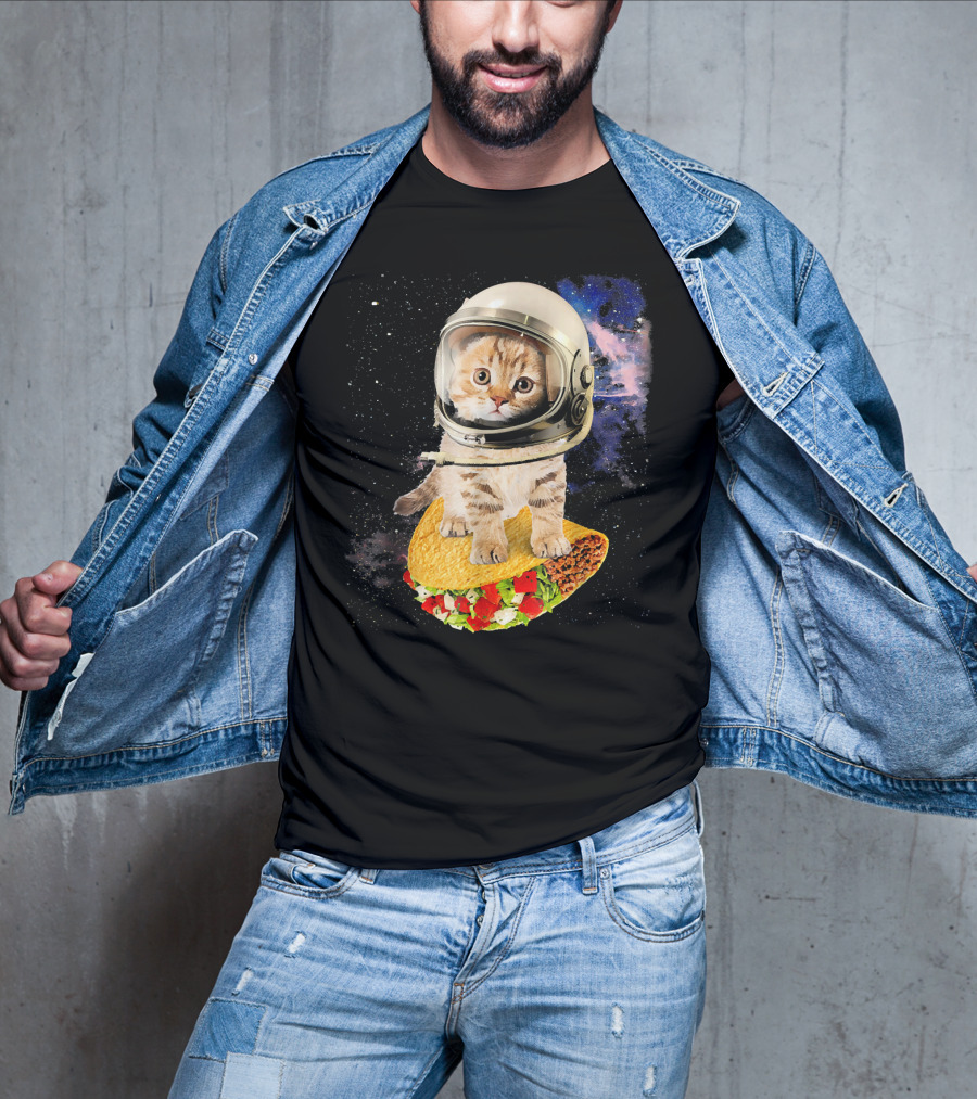 Space Cat Riding Tacos In Astronaut Helmet Galaxy Adventure T-Shirt